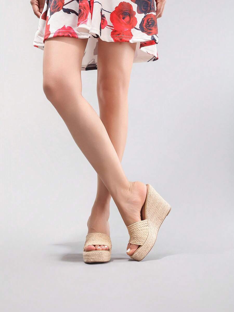 Cork Wedge Sandal - レディースローププラットフォームウェッジサンダル、織りストラップオープントゥハイヒールスライドサンダル、カジュアルリゾートバケーション、軽量で