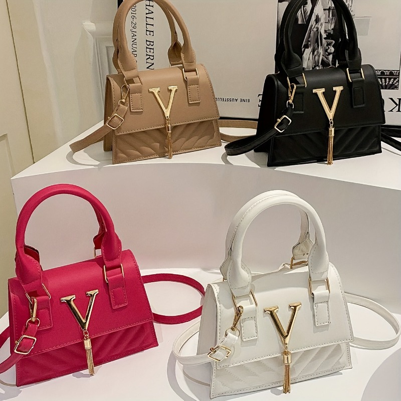 Women'S Shoes Louis Vuitton - ファッションキルティングトップハンドルバッグ、ゴールドV字型タッセルハードウェアサッチェル、取り外し可能なストラップ付き、女性用エレガントなクロスボディバッグ