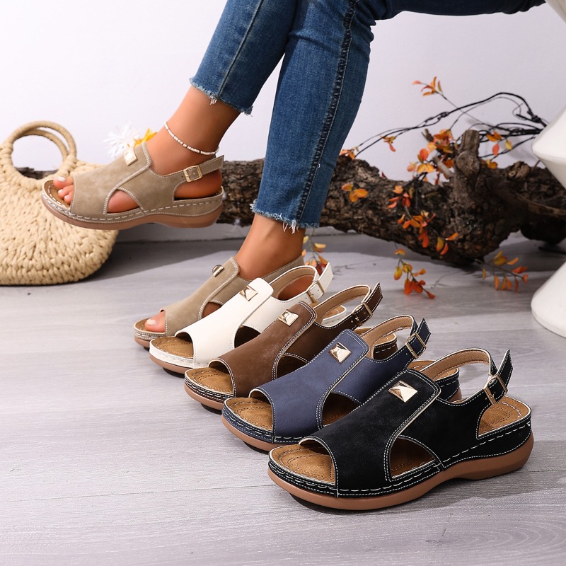 Women'S Shoes With Bunions - 女性用プラスサイズワイドフィットウェッジサンダル、オープントゥ、スリングバック、調節可能なバックル、ソフトフットベッド、滑り止め、外反母趾用、日常、アウトドア用シューズ