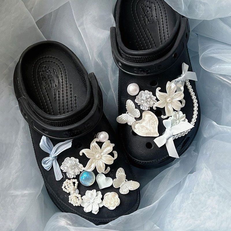 Croc Style Clog - リボンバタフライエレガントクロコチャーム3DフラワーパールシューズデコレーションDIYシューズオーナメントアクセサリー（クロッグ用）