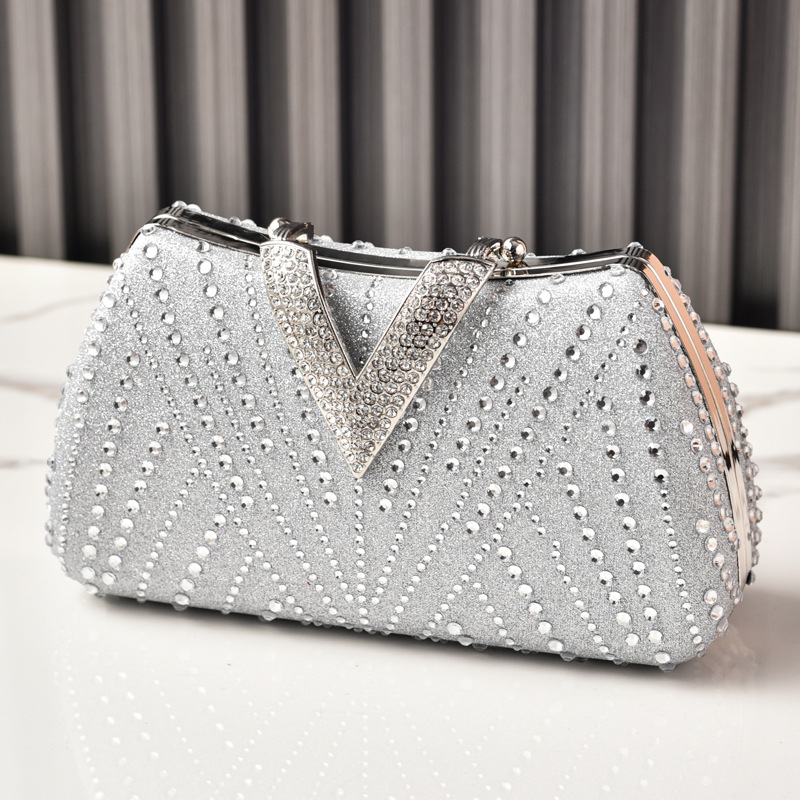 Women'S Shoes Louis Vuitton - シルバーパーティーバッグ ダイヤモンドウェディング風 デザイナーハンドバッグ 女性用 V字型留め金 高級品質