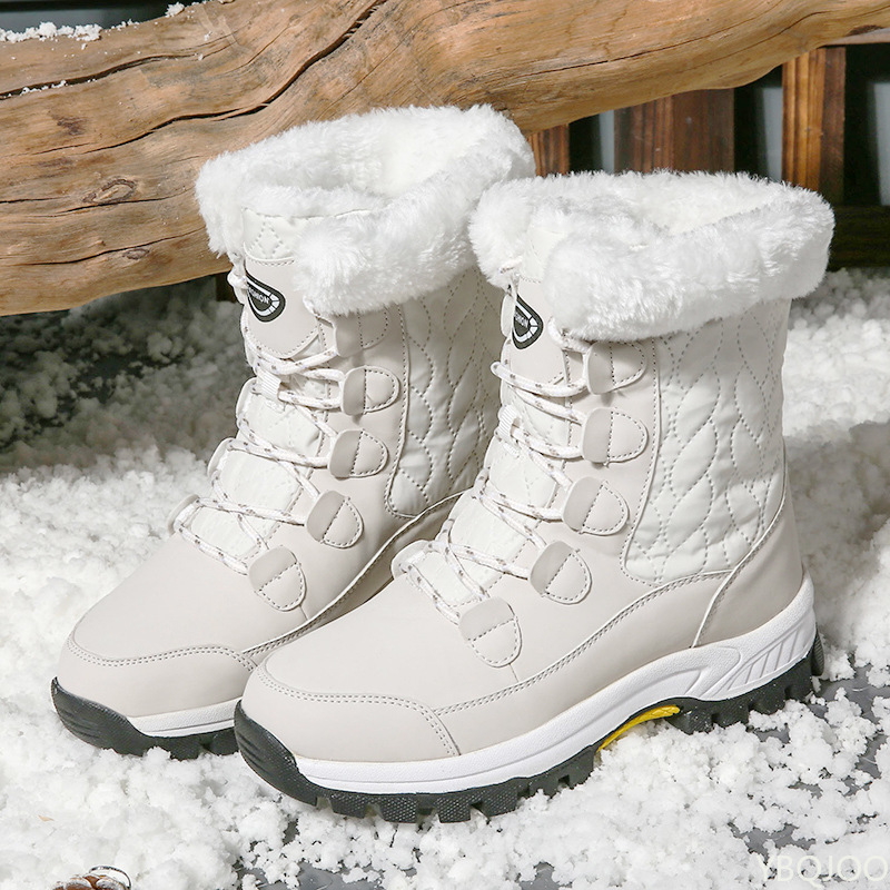 Women'S Shoes Water Resistant - 女性用冬用スノーブーツ、アウトドア旅行用防水、滑り止め、厚底、暖かいハイカットコットンシューズ、ミッドソールブーツ