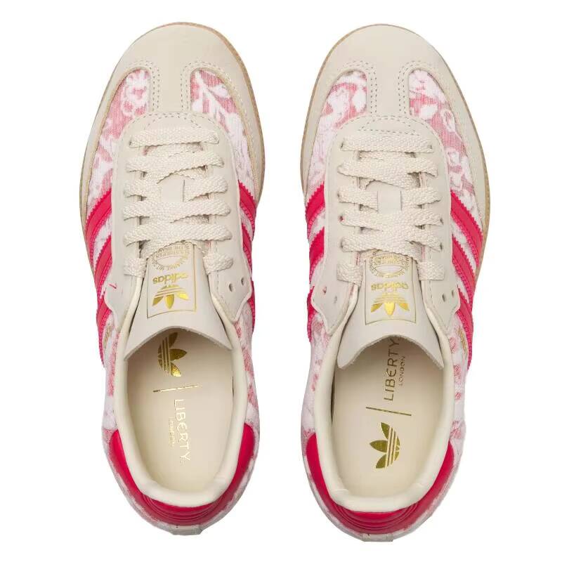 Women'S Shoes Pink Adidas - 女性ピンク花柄ロートップスニーカー JR8841 ヴィンテージガムソールレザースケートシューズレトロ 3 ストライプカジュアルウォーキングトレーナー