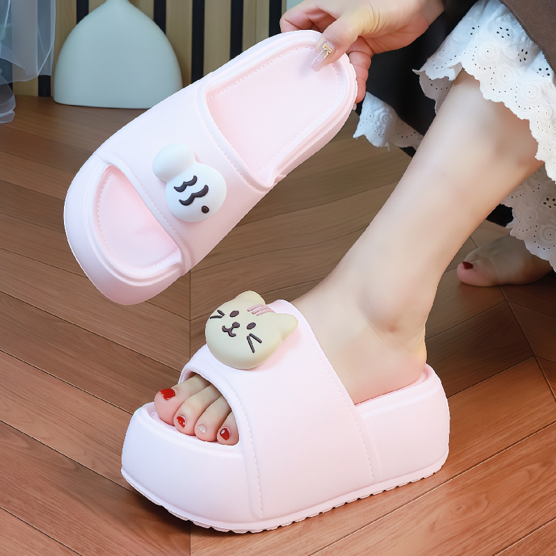 Women'S Shoes Clogs - 新しい可愛い猫デコプラットフォームスライド、女性用ソフトEVA快適室内ホームシャワースリッパ、女性用サマークロッグシューズ、チャンキースリッパ