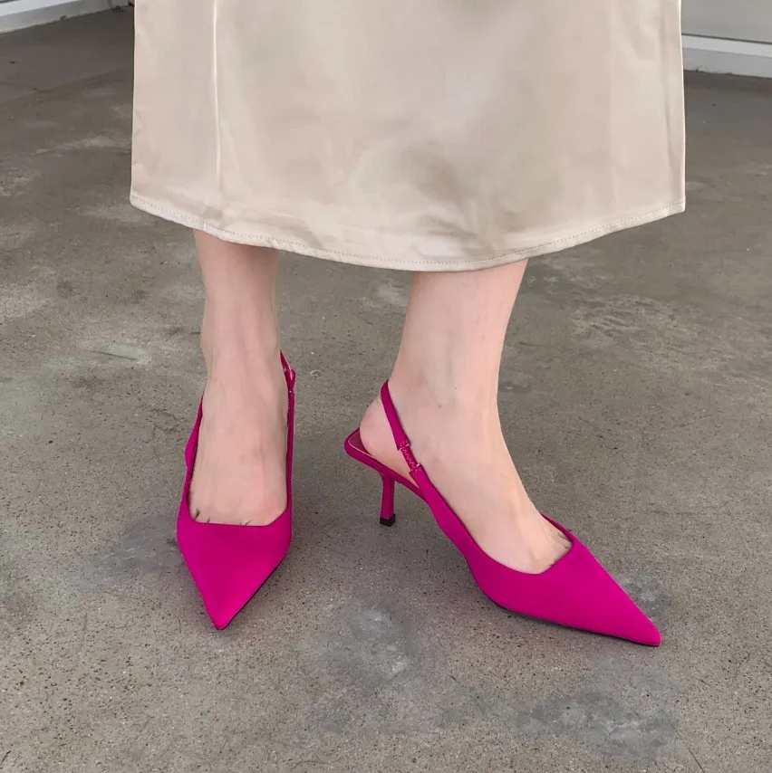 Women'S Shoes Clogs - 2025年春新作 ポインテッドトゥ ファインヒール ミドルシングルシューズ エンプティヘッドレストサンダル ハイヒール