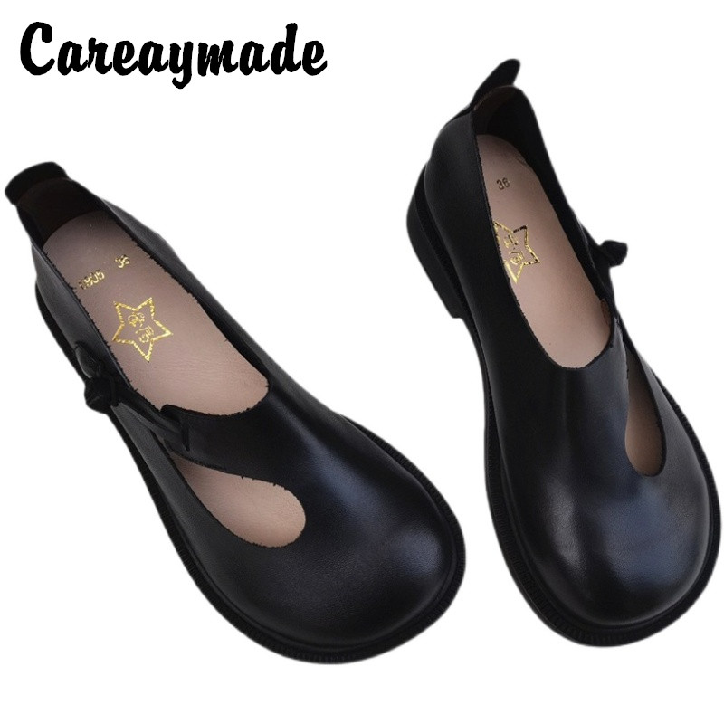 Women Shoes Heels - Careaymade-女性のためのレトロな革の靴,丸い頭の女性の靴,オリジナルの革,通気性,手作り,シンプル