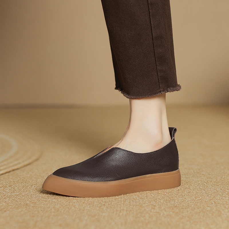 Women Shoes Heels - 女性用の厚いヒールの先のとがったつま先のモカシン,本革の靴,スリッポンパンプス,厚底靴,春と秋