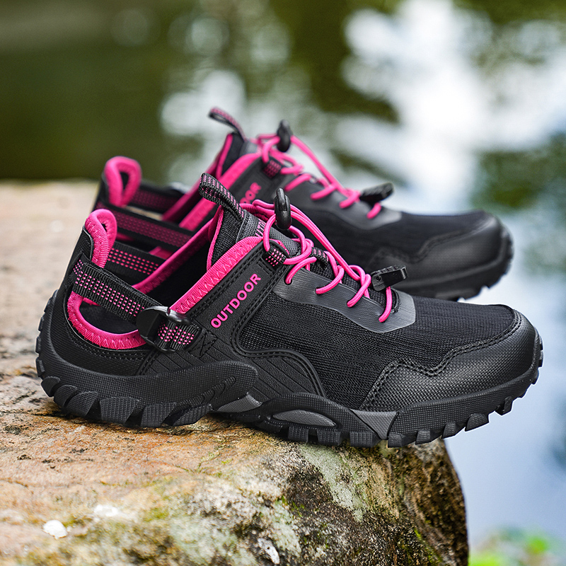 Women Shoes Big W - クラシックブラックレッド女性ハイキングシューズビッグサイズ 46 通気性ノンスリップトレッキングシューズ男性アウトドアスポーツシューズ男性水生スニーカー