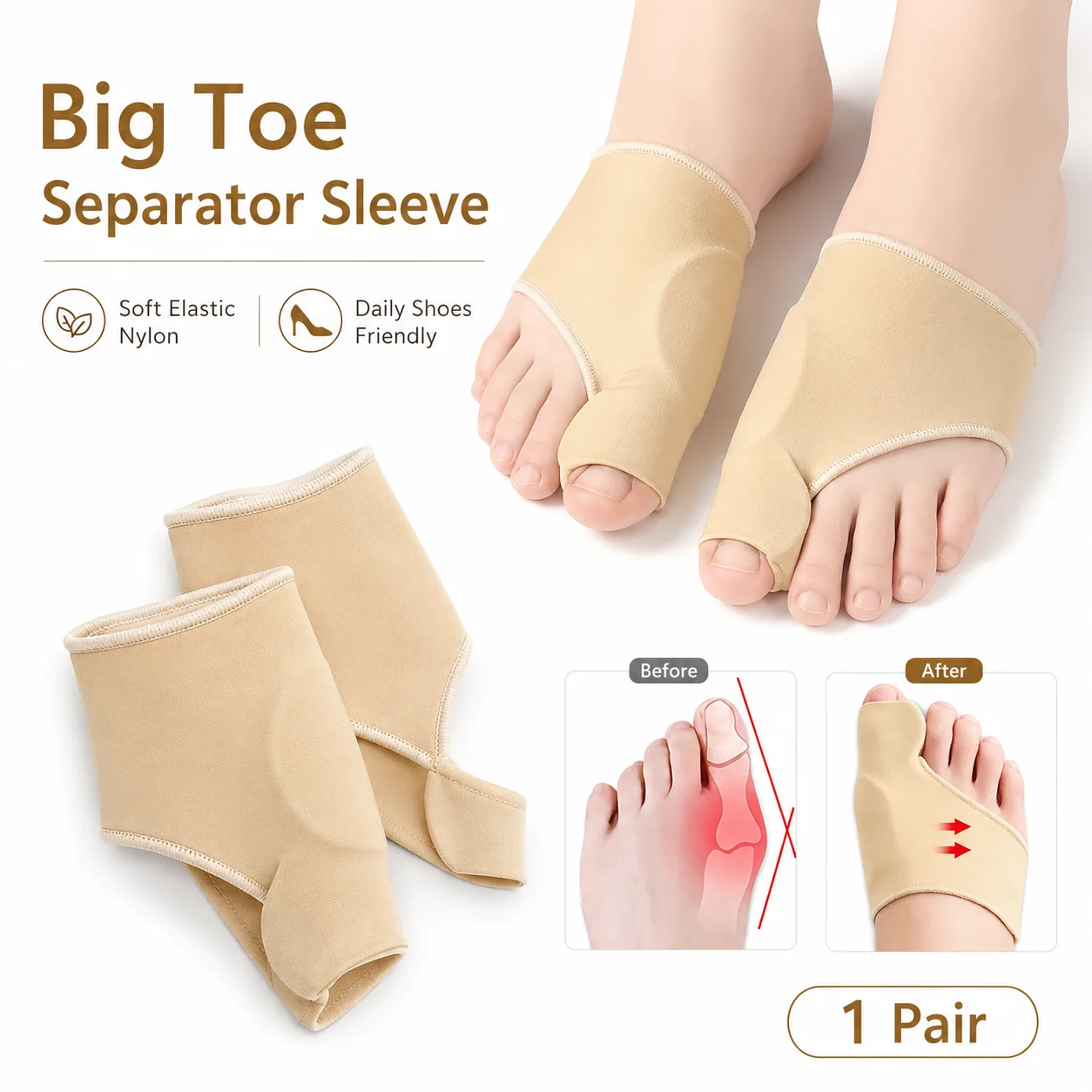 Women'S Shoes With Bunions - ビッグトゥセパレータースリーブ、外反母趾プロテクター、ソフトで伸縮性のある前足部パッド、つま先スペーサー、フットケアサポート、女性男性用、日常靴用