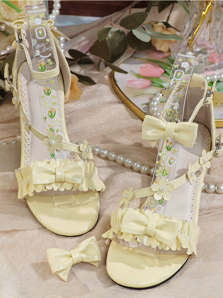 Women'S Shoes Clogs - 日本オリジナルロリータフラワーフリルボウサンダル夏大きいサイズ厚いヒールパテントレザーオープントゥ Lo シューズサンダル女性
