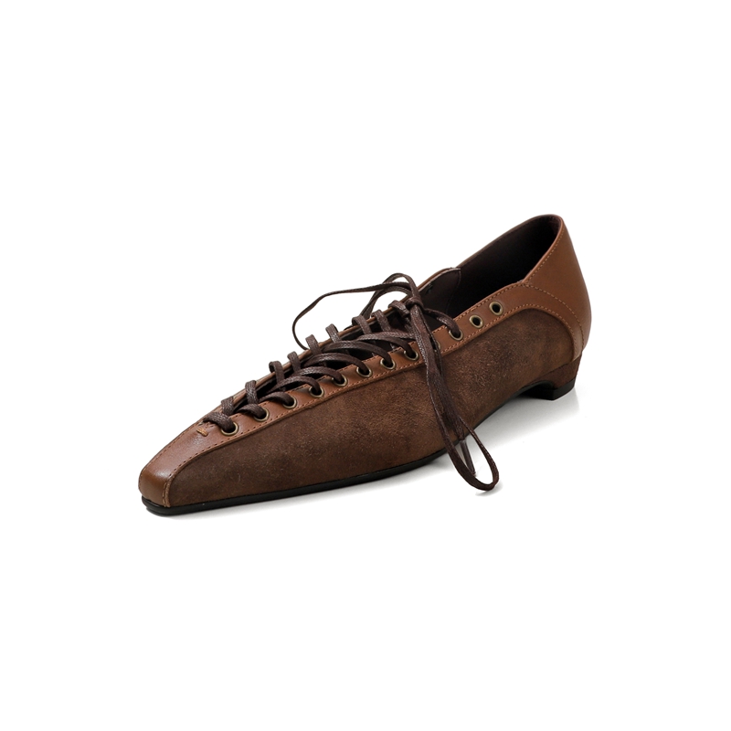 女性の新しい春と秋の革製ポインテッドレースアップ快適なローヒ - Women Shoes Heels のレビューと価格