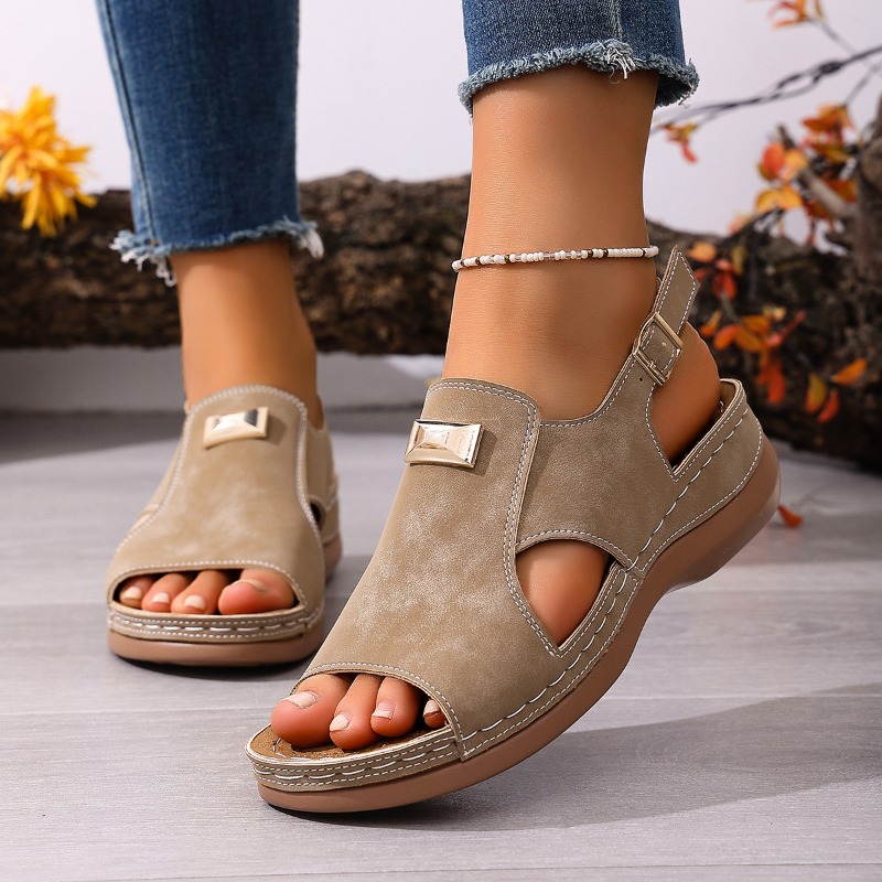 女性用プラスサイズワイドフィットウェッジサンダル、オープント - Women'S Shoes With Bunions のレビューと価格