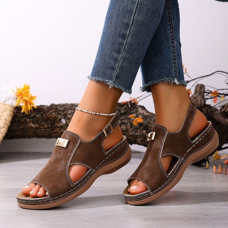 女性用プラスサイズワイドフィットウェッジサンダル、オープント - Women'S Shoes With Bunions のレビューと価格
