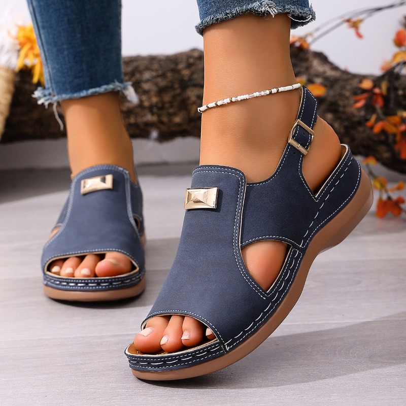 女性用プラスサイズワイドフィットウェッジサンダル、オープント - Women'S Shoes With Bunions のレビューと価格