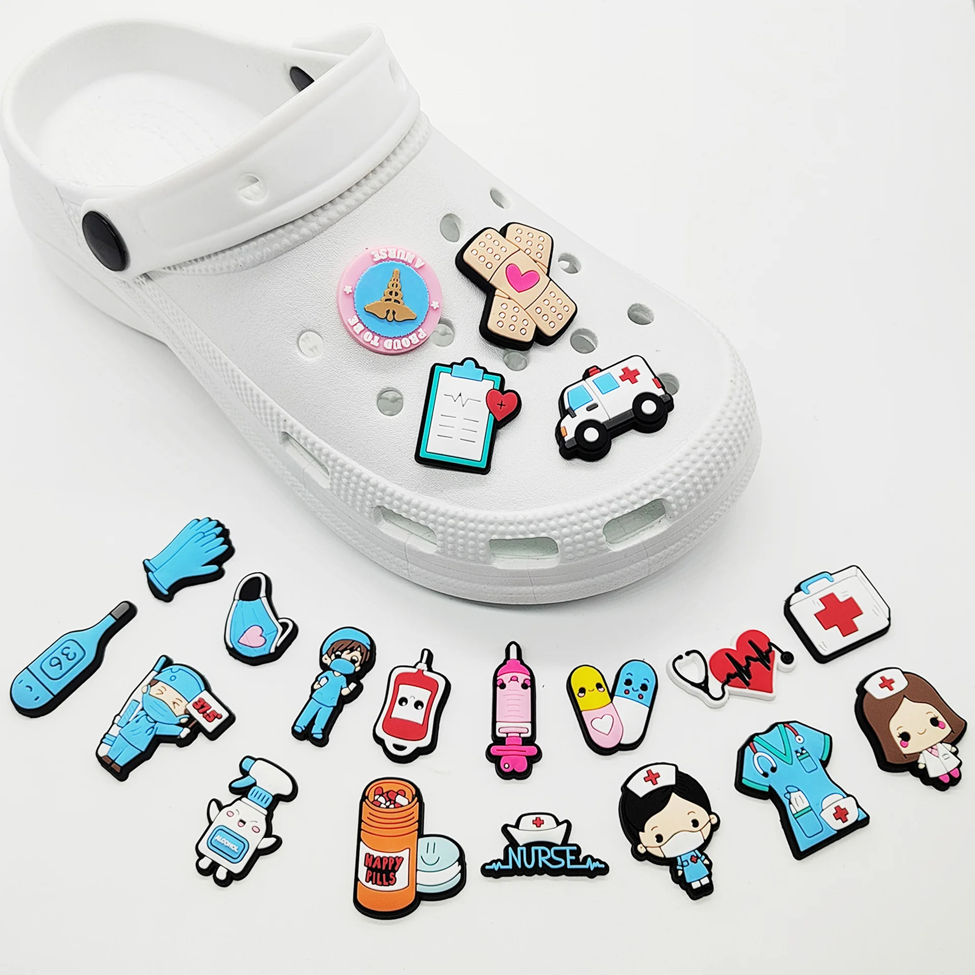 男性と女性のためのPVC靴チャーム,医療,病院,バッジ,衣類 - Croc Style Clog のレビューと価格