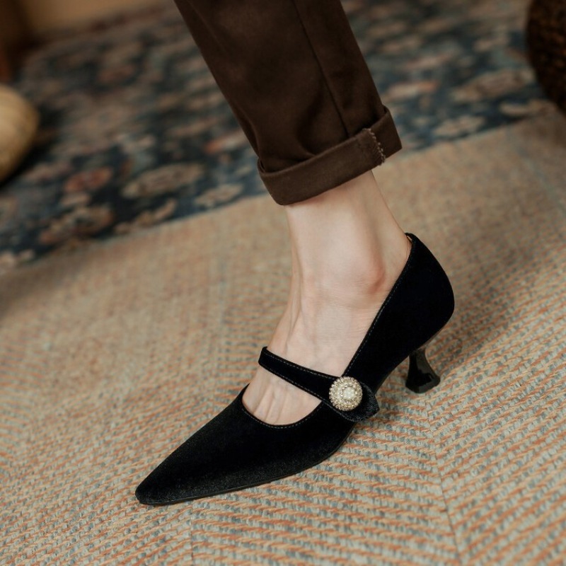 ワインレッド ポインテッドトゥ メリージェーンシューズ レデ - Women Shoes Heels のレビューと価格