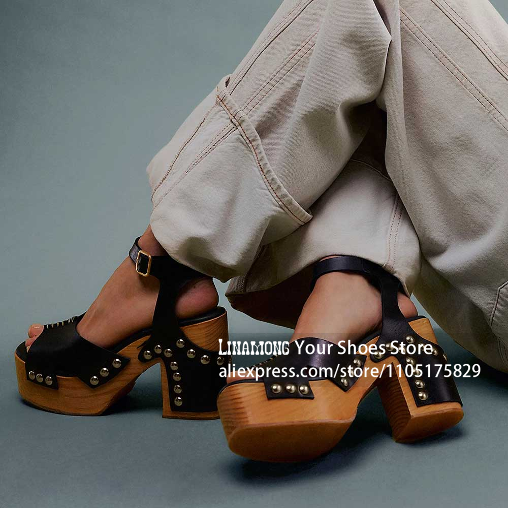 チャンキーヒールプラットフォームクロッグサンダル、スタッズ付 - Women'S Shoes Clogs のレビューと価格