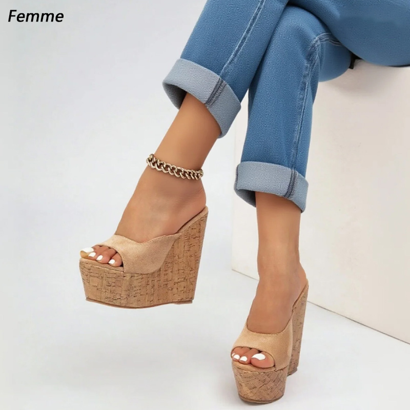 Femme ハンドメイド レディース ベージュ スエード ウ - Cork Wedge Sandal のレビューと価格
