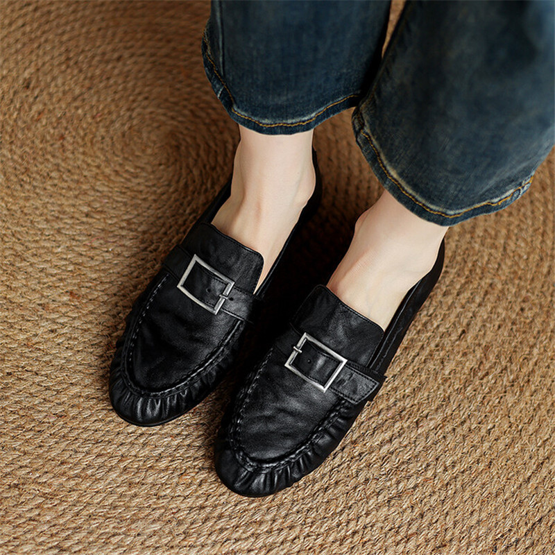 女性用本革モカシン,丸いつま先の靴,プリーツパンプス,厚手の - Women Shoes Heels のレビューと価格