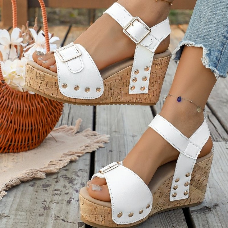レディースサマーウェッジサンダル、プラットフォームハイヒール - Cork Wedge Sandal のレビューと価格