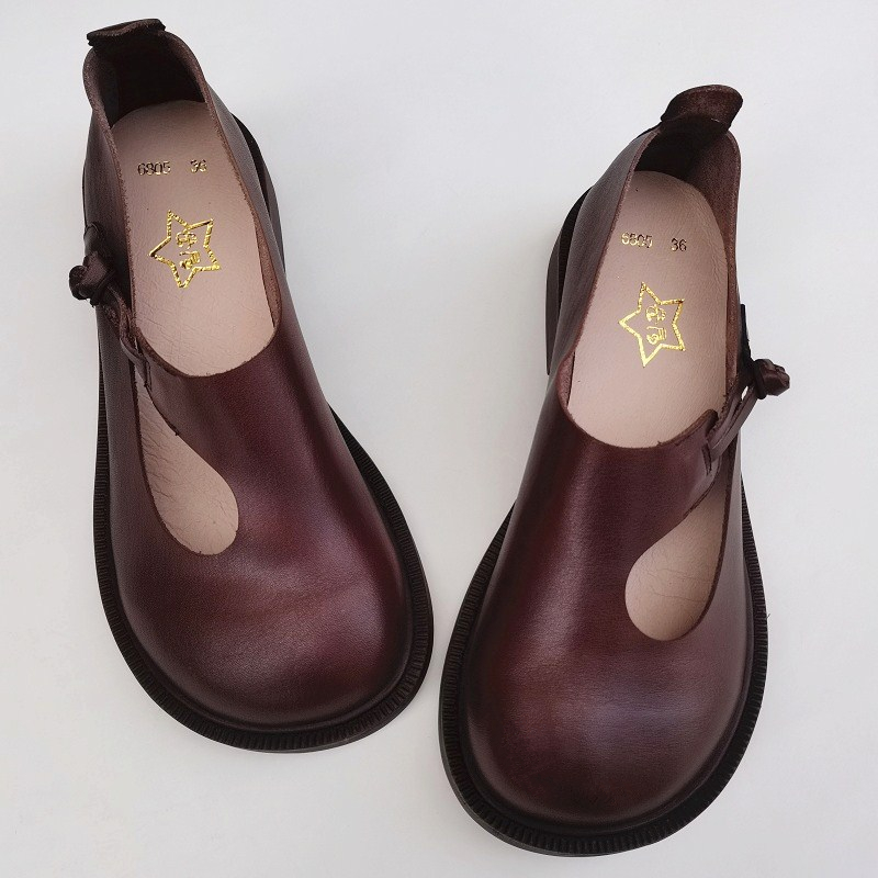 Careaymade-女性のためのレトロな革の靴,丸い頭の女 - Women Shoes Heels のレビューと価格