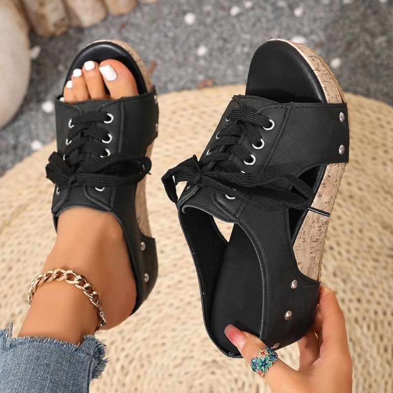 レディースサンダル ウェッジ オープン トゥ ミッドヒール  - Cork Wedge Sandal のレビューと価格