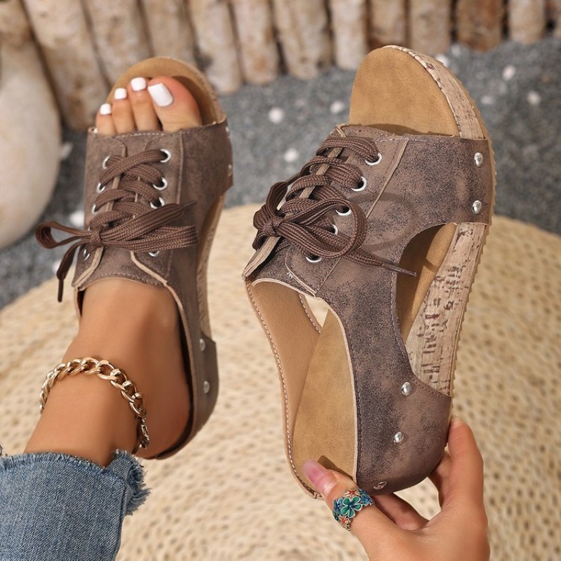 レディースサンダル ウェッジ オープン トゥ ミッドヒール  - Cork Wedge Sandal のレビューと価格