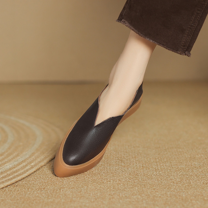 女性用の厚いヒールの先のとがったつま先のモカシン,本革の靴, - Women Shoes Heels のレビューと価格