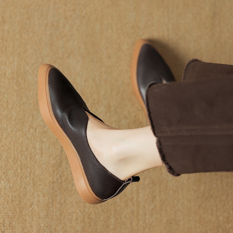 女性用の厚いヒールの先のとがったつま先のモカシン,本革の靴, - Women Shoes Heels のレビューと価格
