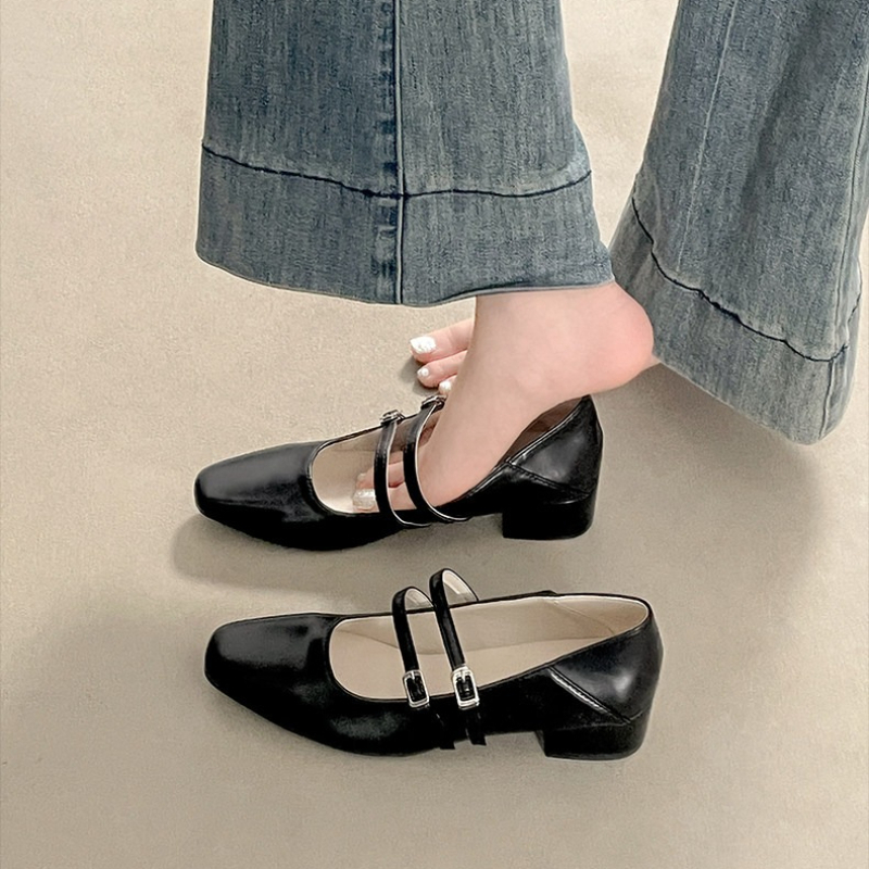 スクエアトゥローヒール女性銀色メリージェーンシューズファッシ - Women Shoes Heels のレビューと価格