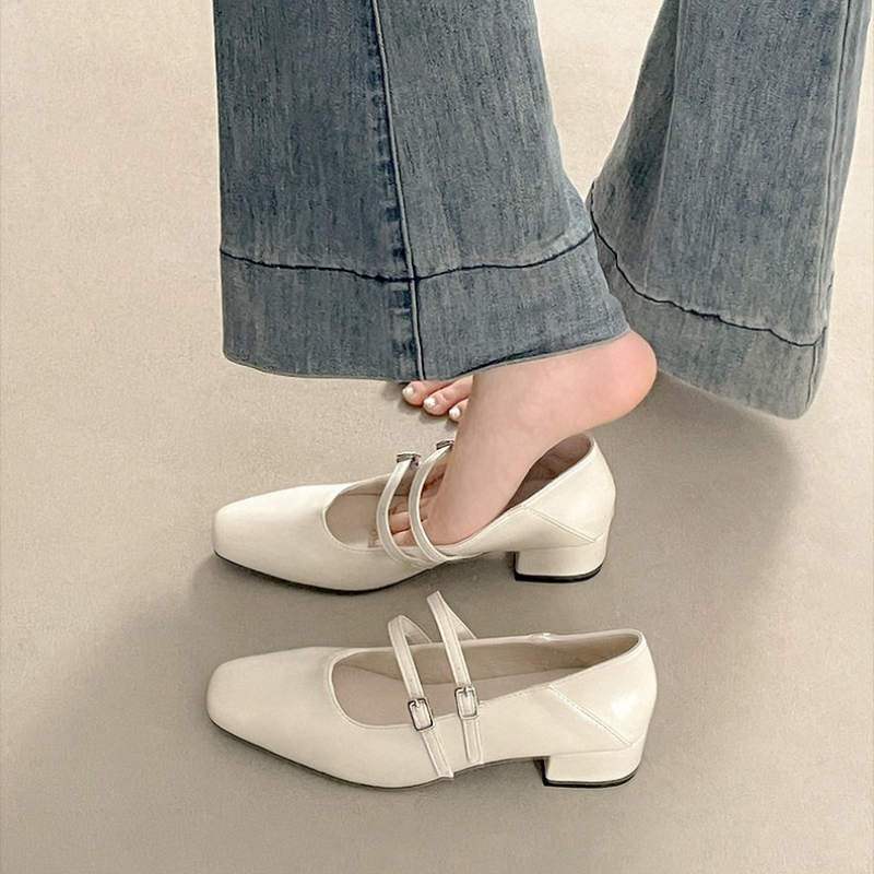 スクエアトゥローヒール女性銀色メリージェーンシューズファッシ - Women Shoes Heels のレビューと価格