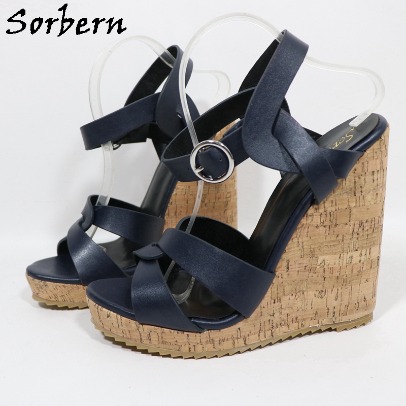 Sorbern ユニセックスネイビーブルー女性サンダルコルク - Cork Wedge Sandal のレビューと価格