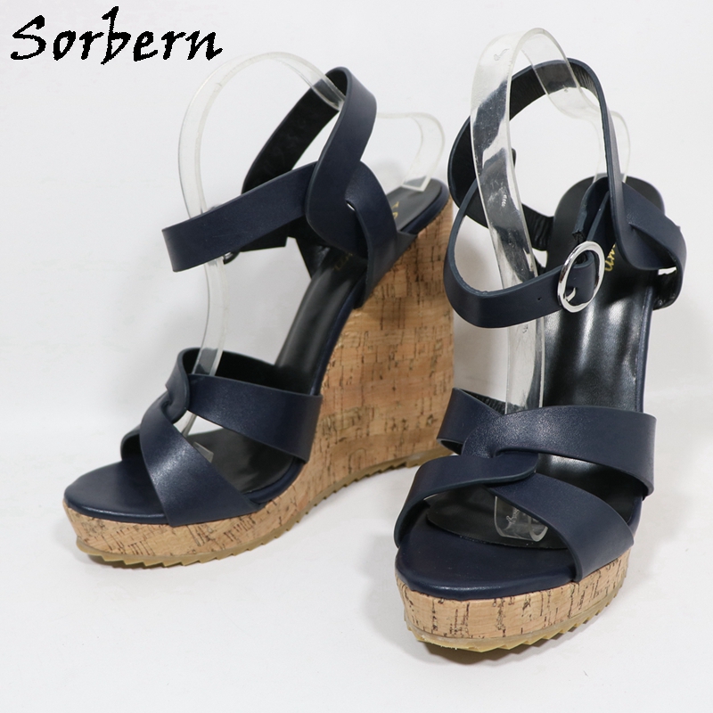 Sorbern ユニセックスネイビーブルー女性サンダルコルク - Cork Wedge Sandal のレビューと価格