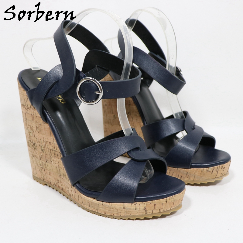 Sorbern ユニセックスネイビーブルー女性サンダルコルク - Cork Wedge Sandal のレビューと価格